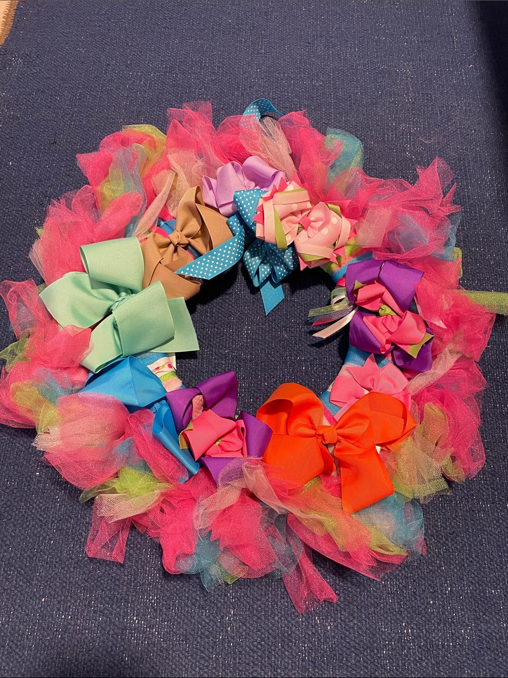 Colorful Kids Bow and Tulle Wreath - Pink Multicolor